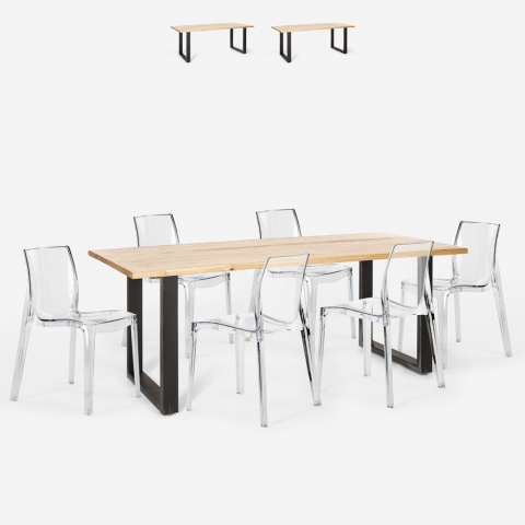 Ensemble Table 200x80cm 6 Chaises Transparentes Design Industriel Cuisine Lewis Promotion