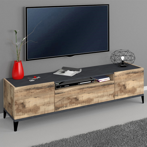 Meuble TV 160x40cm Moderne 2 Compartiments Tiroir Bois Ardoise Jacob Report