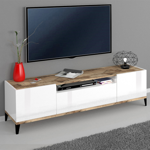 TV-meubel met 2 ladevakken 160x40 cm wit glanzend Jacob Wood Aanbieding