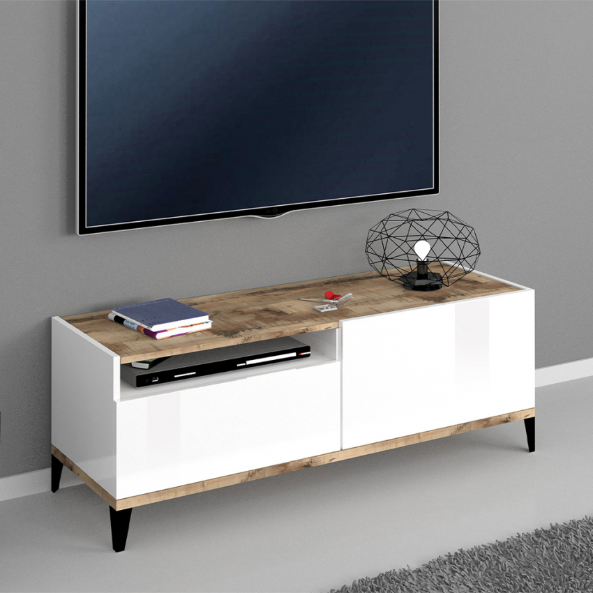 Modern TV-meubel met lade 120x40 cm wit hoogglans Gerald Wood Aanbieding