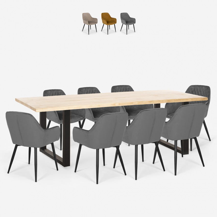 Set van 8 fluwelen design stoelen en tafel in industriële stijl 220x80 cm Samsara XXL1 Aanbieding Set van 8 fluwelen design stoelen en tafel in industriële stijl 220x80 cm Samsara XXL1 Aanbieding