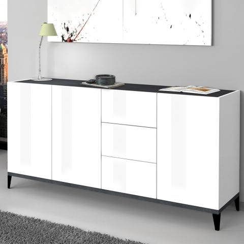 Buffet 160x40cm 3 Portes 3 Tiroirs Coulissants Entrée Salon Rebecca
