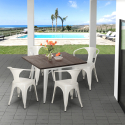 Ensemble  table 80x80cm design industriel + 4 chaises style bar cuisine hustle white Choix