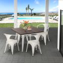 industrieel design tafel set 80x80cm 4 stoelen stijl bar keuken hustle white Voorraad