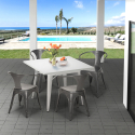 Industriële stijl set met stalen tafel 80x80 cm en 4 stoelen Century White Voorraad