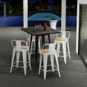 Industriële set met 4 barkrukken en bartafel 60x60 cm van hout en metaal Rough Black Kortingen
