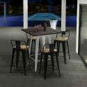 Industriële set met 4 barkrukken en bartafel 60x60 cm van hout en metaal Rough White Kortingen