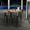 Set van 4 vintage barkrukken en 60x60 cm hoge bartafel in industrieel design Rhodes Aanbod