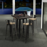 Vintage set met hoge bartafel 60x60 cm en 4 design barkrukken van metaal en hout Axel Black Aanbod