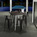 Vintage set met hoge bartafel 60x60 cm en 4 design barkrukken van metaal en hout Axel White Aanbod