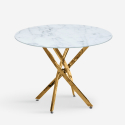 Table ronde 100cm de salon en verre trempé avec effet marbre et pieds dorés Aurum Vente