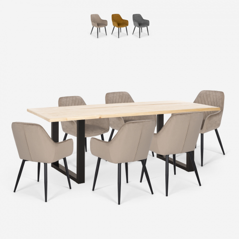 Ensemble Table À Manger 180x80cm et 6 Chaises Velours Design Moderne Samsara L1 Promotion