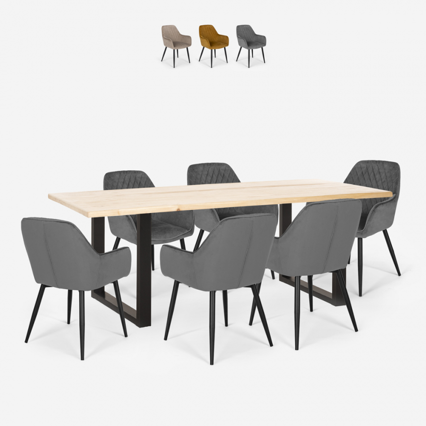 Set van 6 fluwelen design stoelen en tafel in industriële stijl 180x80 cm Samsara L1 Verkoop Set van 6 fluwelen design stoelen en tafel in industriële stijl 180x80 cm Samsara L1 Verkoop