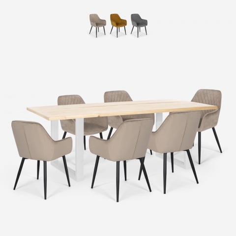 Ensemble 6 Chaises Design Moderne Velours et Table À Manger 180x80cm Samsara L3 Promotion
