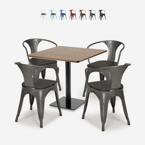 ensemble 1 table horeca 90x90cm bar restaurant et 4 chaises style burke Promotion