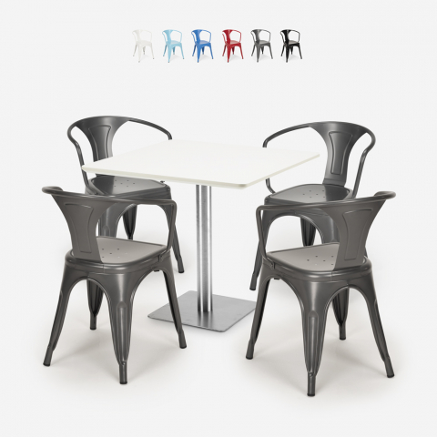 tafelset bar keuken restaurants horeca 90x90cm 4 stoelen heavy white Aanbieding