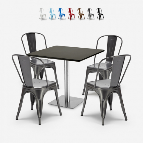 restaurant bar set 4 stoelen salontafel zwart horeca 90x90cm just Aanbieding