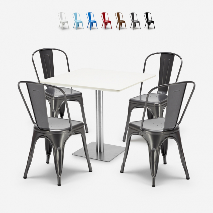 ensemble de 4 chaises style Lix bar restaurant table horeca 90x90cm blanc just white Réductions