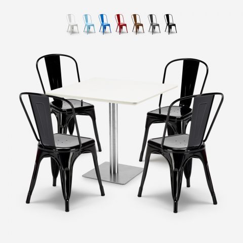 set 4 stoelen bar restaurants salontafel horeca 90x90cm wit just white Aanbieding