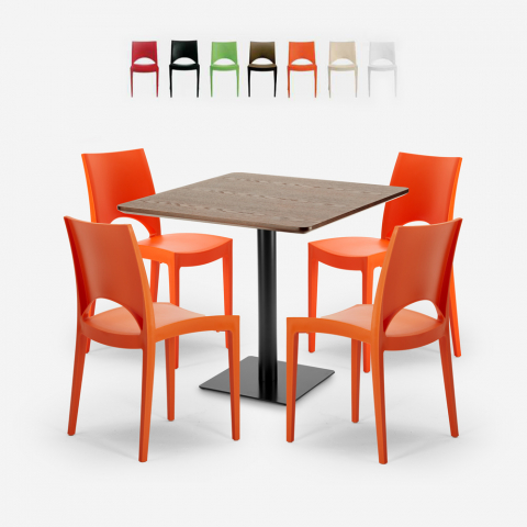 Ensemble Table 90x90cm Horeca 4 Chaises Empilables Bar Restaurant Prince