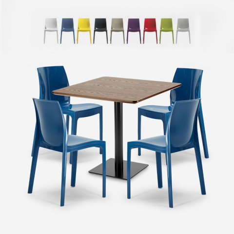 Houten metalen salontafel set Horeca 90x90cm 4 stapelbare stoelen bar restaurant Yanez Aanbieding