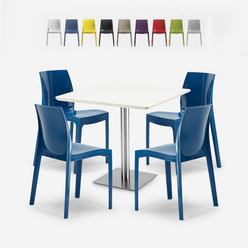 Ensemble De 4 Chaises Empilables Bar Restaurant et 1 Table Blanche 90x90cm Horeca Yanez White Offre Ensemble De 4 Chaises Empilables Bar Restaurant et 1 Table Blanche 90x90cm Horeca Yanez White Offre