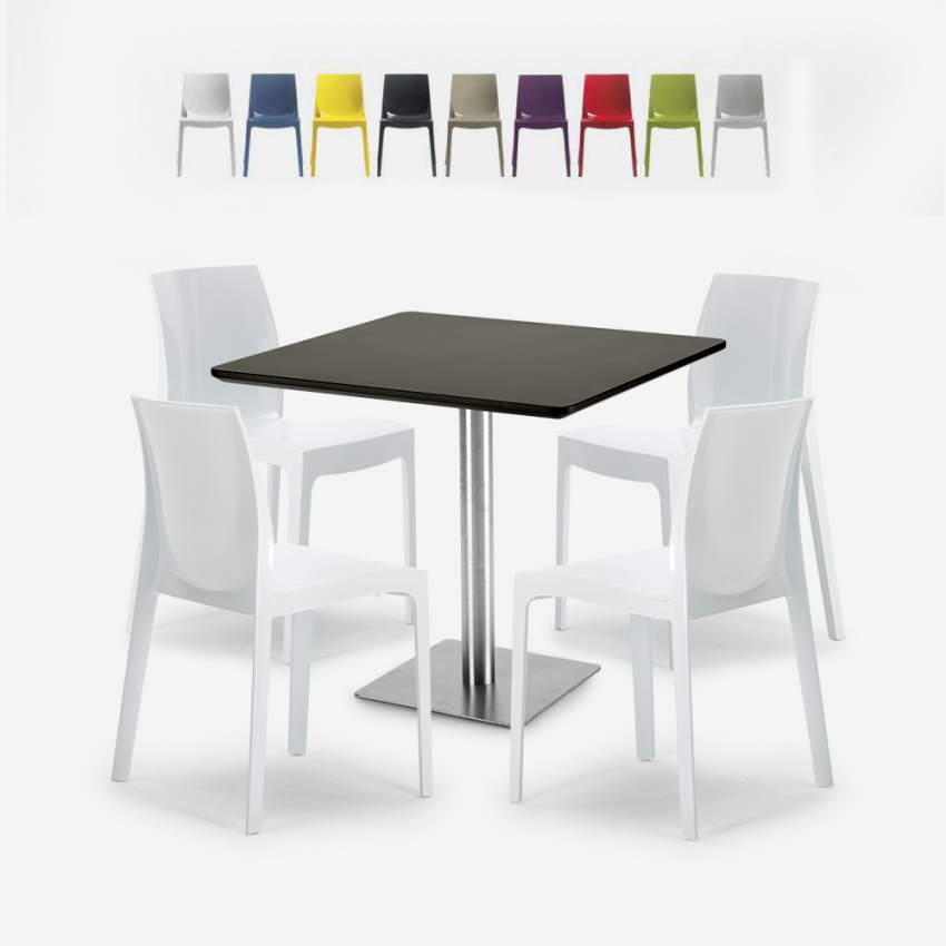 Horeca set met salontafel 90x90 cm en 4 stoelen Yanez Black Verkoop