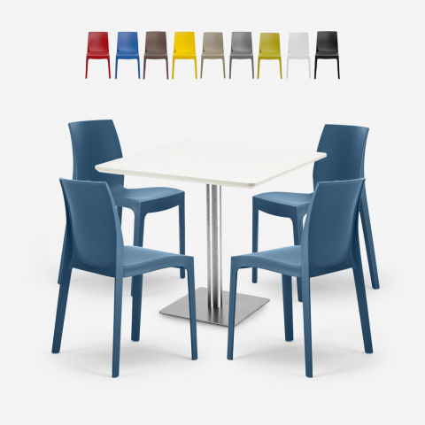 Set 4 stoelen polypropyleen bar restaurant tafel wit Horeca 90x90cm Jasper White Aanbieding