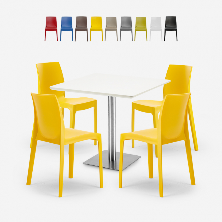 Set 4 stoelen polypropyleen bar restaurant tafel wit Horeca 90x90cm Jasper White Korting Set 4 stoelen polypropyleen bar restaurant tafel wit Horeca 90x90cm Jasper White Korting