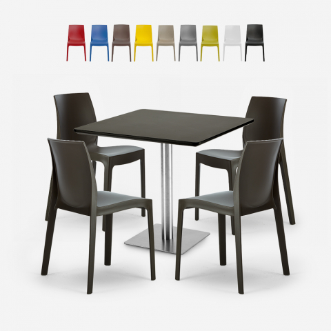 Set van 4 stapelbare stoelen bar-keukentafel Horeca zwart 90x90cm Jasper Black Aanbieding