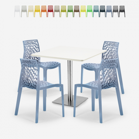 Set van 4 stapelbare stoelen in polypropyleen Dustin White tafel 90x90cm Aanbieding