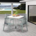 Horeca set met salontafel 90x90 cm en 4 stapelbare design stoelen Dustin White 