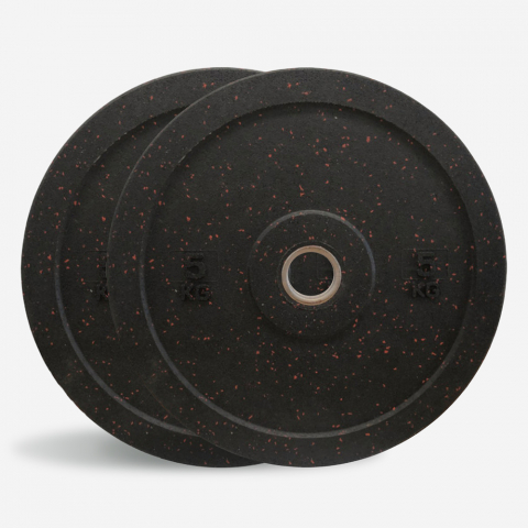 2 x 5 kg schijven rubber gewichten crosstraining Olympische halterstang Bumper HD Dot Aanbieding