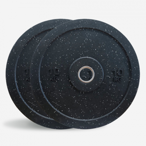 2 x 10 kg schijven rubber gewichten crosstraining Olympische halterstang Bumper HD Dot Aanbieding
