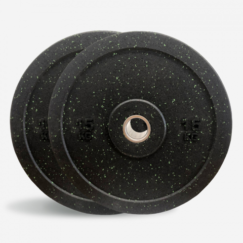 2 x 15 kg schijven rubber gewichten crosstraining Olympische halterstang Bumper HD Dot Aanbieding