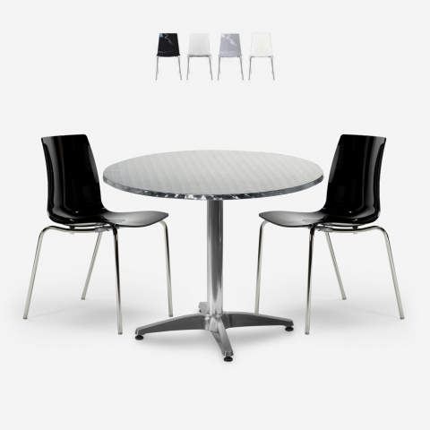 Ensemble Extérieur 4 Chaises Design Moderne Table Ronde 70cm Acier Bar Restaurant Remos