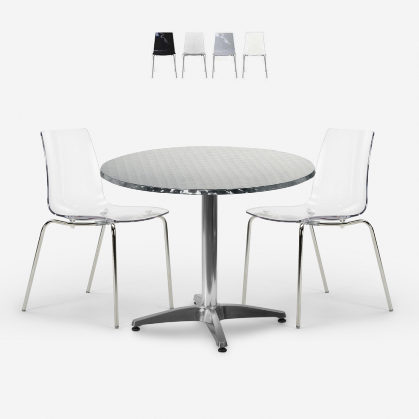 Ensemble d'extérieur 2 chaises design moderne table ronde 70 cm acier Remos Remises
