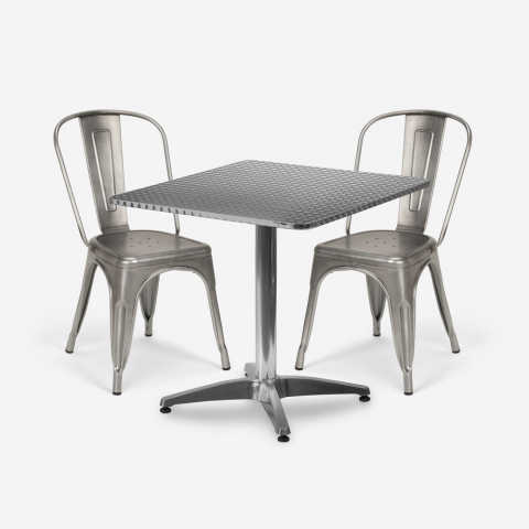 ensemble table carrée pliable 70x70cm acier 2 chaises style Lix vintage magnum Promotion