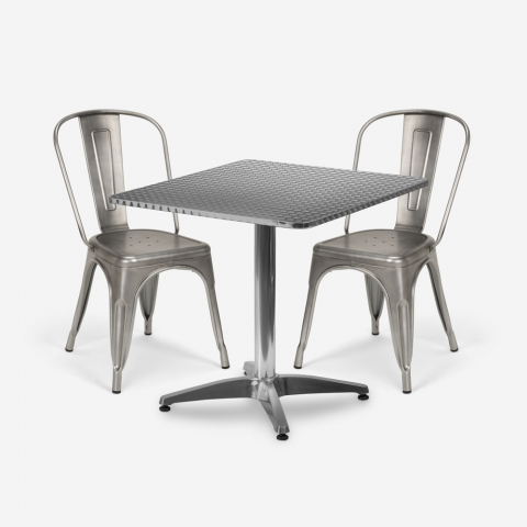 Vierkante Inklapbare Tafelset 70x70cm Staal met 2 Vintage Stoelen Magnum Aanbieding