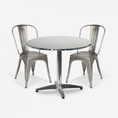 ensemble table ronde 70cm acier 2 chaises vintage style Lix design taerium Promotion