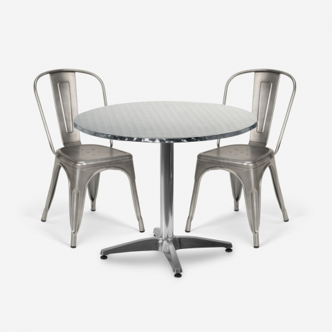  Vintage design set met ronde stalen tafel 70cm en 2 stoelen Taerium Aanbieding