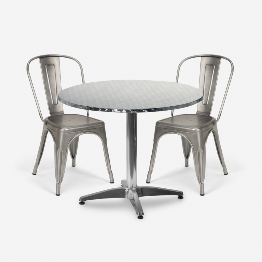  Vintage design set met ronde stalen tafel 70cm en 2 stoelen Taerium Aanbieding