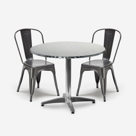 Ensemble 2 Chaises Acier de style Tolix Design Industriel et Table Ronde 70cm Factotum Promotion
