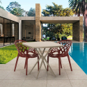 Vierkante beige tafel set 70x70cm 2 stoelen design Moai Korting
