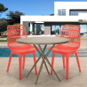 Ensemble 2 Chaises Design Moderne Table Ronde Beige 80cm Extérieur Jardin Cuisine Restaurant Bardus Modèle