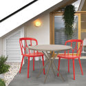 Ensemble 2 Chaises Polypropylène Design et 1 Table Ronde 80cm Beige Jardin terrasse Restaurant Bar Kento Remises