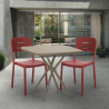 Ensemble Table Carrée Beige Polypropylène 70x70cm et 2 Chaises Design pour jardin restaurant bar Larum 