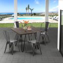 Set vierkante tafel met 4 industriële stoelen van metaal en hout Pigalle Verkoop