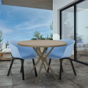 Table design ronde 80 cm beige + 2 chaises design Oden Modèle