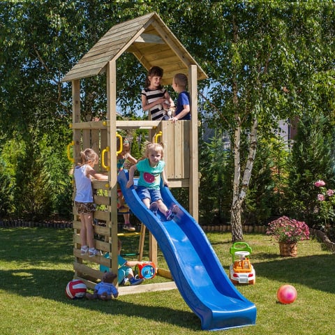 Aire de jeux d'extérieur en bois avec toit toboggan pour enfants Carol-1 Promotion